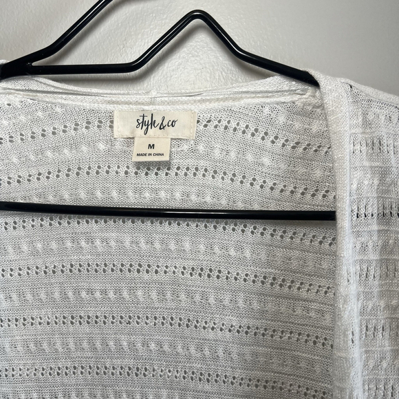 Style & Co Women's Size Medium Knit Open Cardigan White Beach Cover Up - Picture 3 of 10